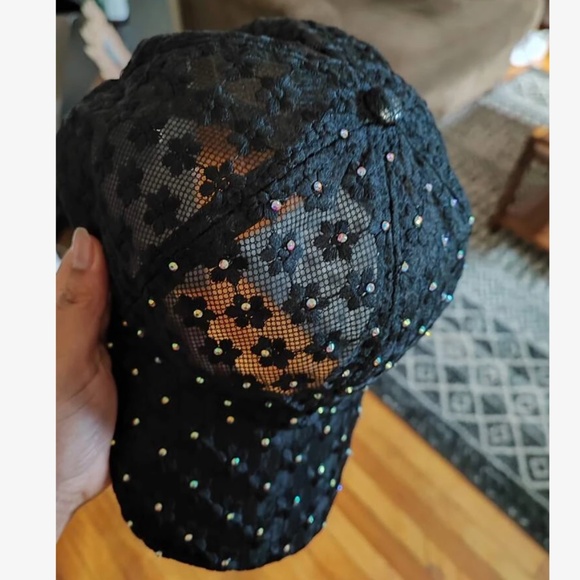 Boho Floral Rhinestone Mesh Breathable Baseball Cap - Picture 6 of 9